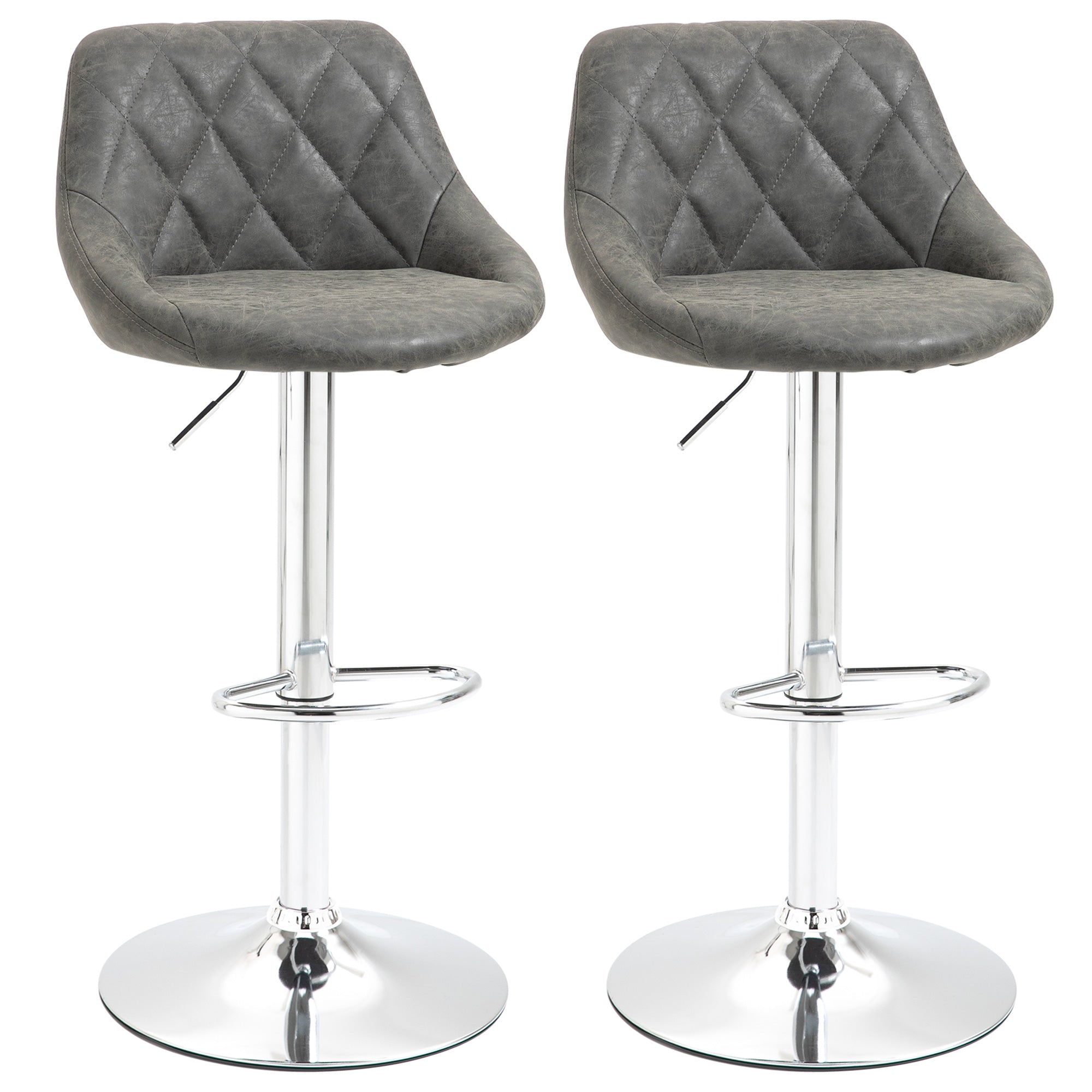 Set 2 Sgabelli da Bar 51,5x48x83-104 cm in Similpelle Grigio Scuro