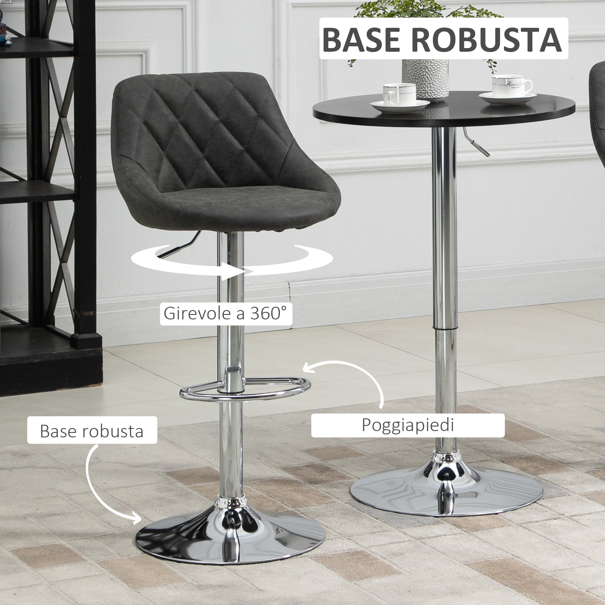 Set 2 Sgabelli da Bar 51,5x48x83-104 cm in Similpelle Grigio Scuro