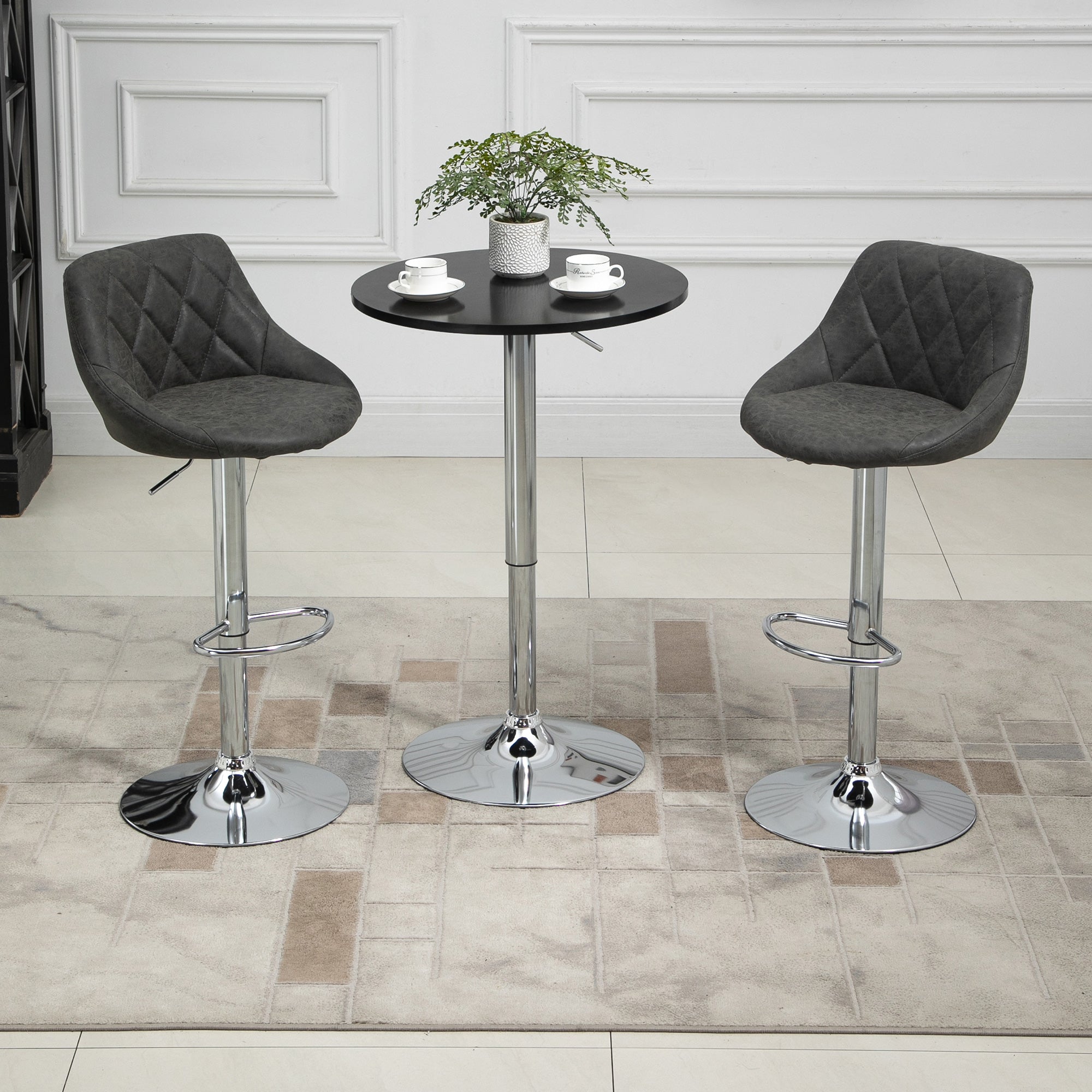 Set 2 Sgabelli da Bar 51,5x48x83-104 cm in Similpelle Grigio Scuro