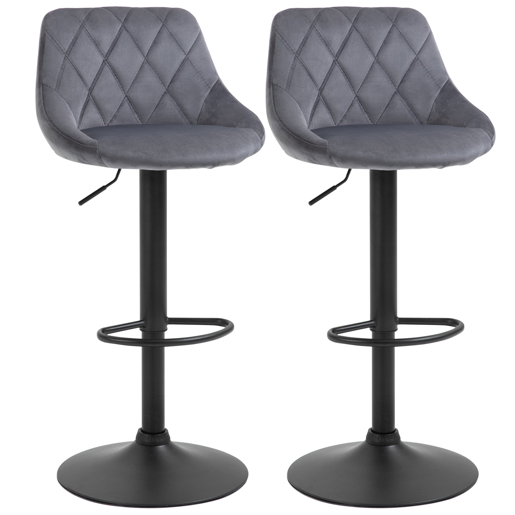 Set 2 Sgabelli da Bar 51,5x48x83-104 cm in Tessuto Effetto Velluto Grigio Scuro e Nero