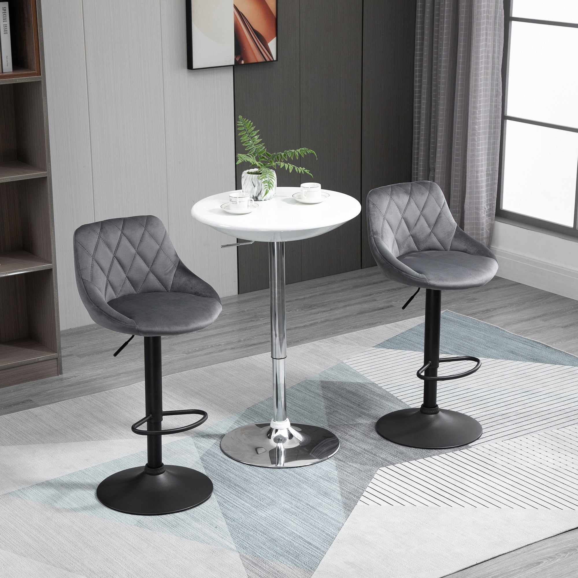 Set 2 Sgabelli da Bar 51,5x48x83-104 cm in Tessuto Effetto Velluto Grigio Scuro e Nero