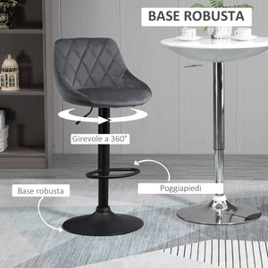 Set 2 Sgabelli da Bar 51,5x48x83-104 cm in Tessuto Effetto Velluto Grigio Scuro e Nero