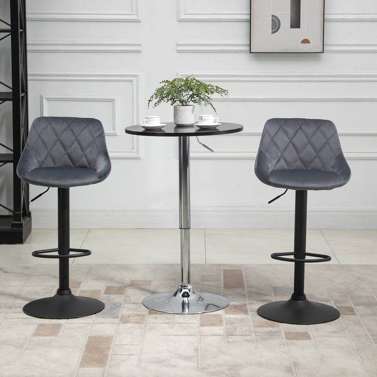 Set 2 Sgabelli da Bar 51,5x48x83-104 cm in Tessuto Effetto Velluto Grigio Scuro e Nero