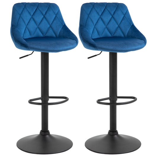 Set 2 Sgabelli da Bar 51,5x48x83-104 cm in Tessuto Effetto Velluto Blu