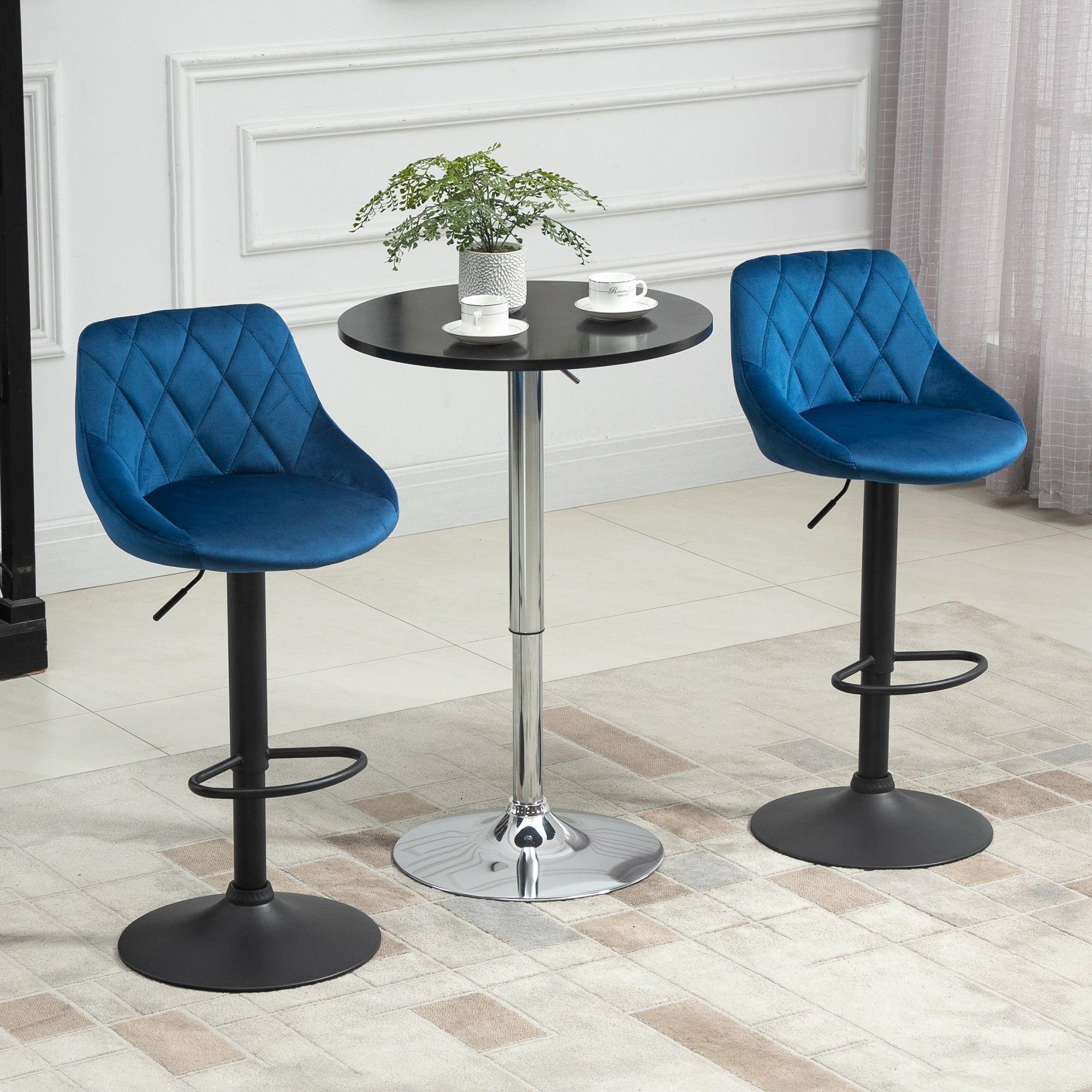 Set 2 Sgabelli da Bar 51,5x48x83-104 cm in Tessuto Effetto Velluto Blu