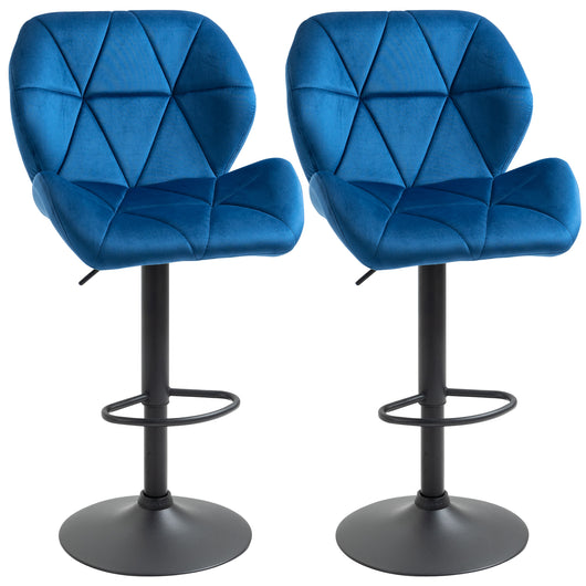 EASYCOMFORT Set 2 Sgabelli da Bar Girevoli con Altezza Regolabile Rivestimento Velluto e Base Rotonda - Blu