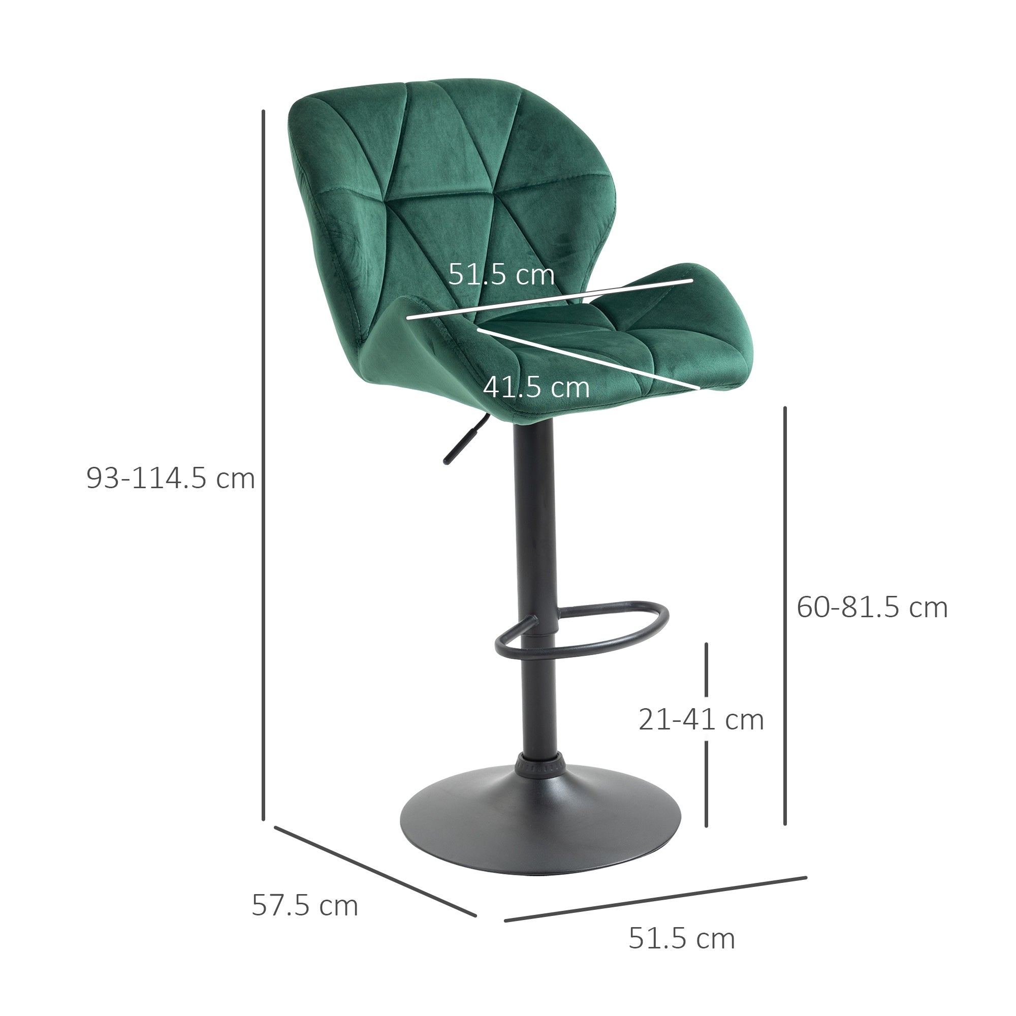 Set 2 Sgabelli da Bar 51,5x57,5x93-114,5 cm in Tessuto Effetto Velluto Verde