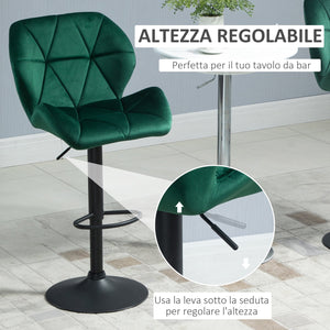 Set 2 Sgabelli da Bar 51,5x57,5x93-114,5 cm in Tessuto Effetto Velluto Verde