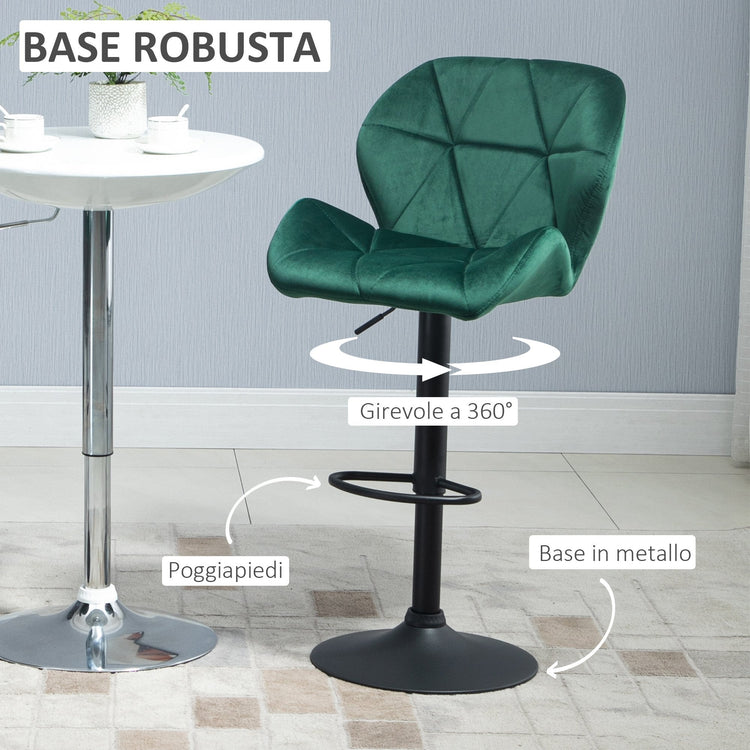 Set 2 Sgabelli da Bar 51,5x57,5x93-114,5 cm in Tessuto Effetto Velluto Verde