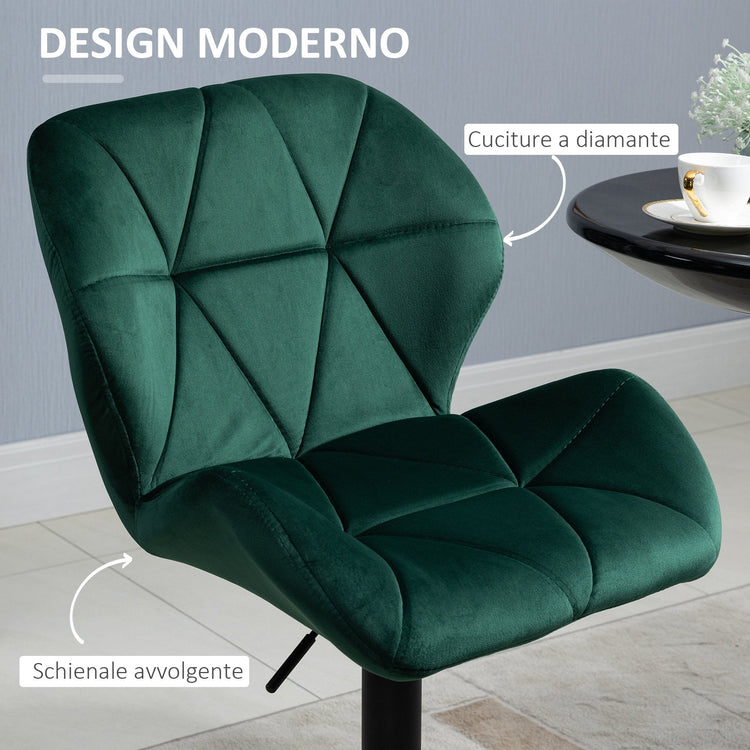 Set 2 Sgabelli da Bar 51,5x57,5x93-114,5 cm in Tessuto Effetto Velluto Verde