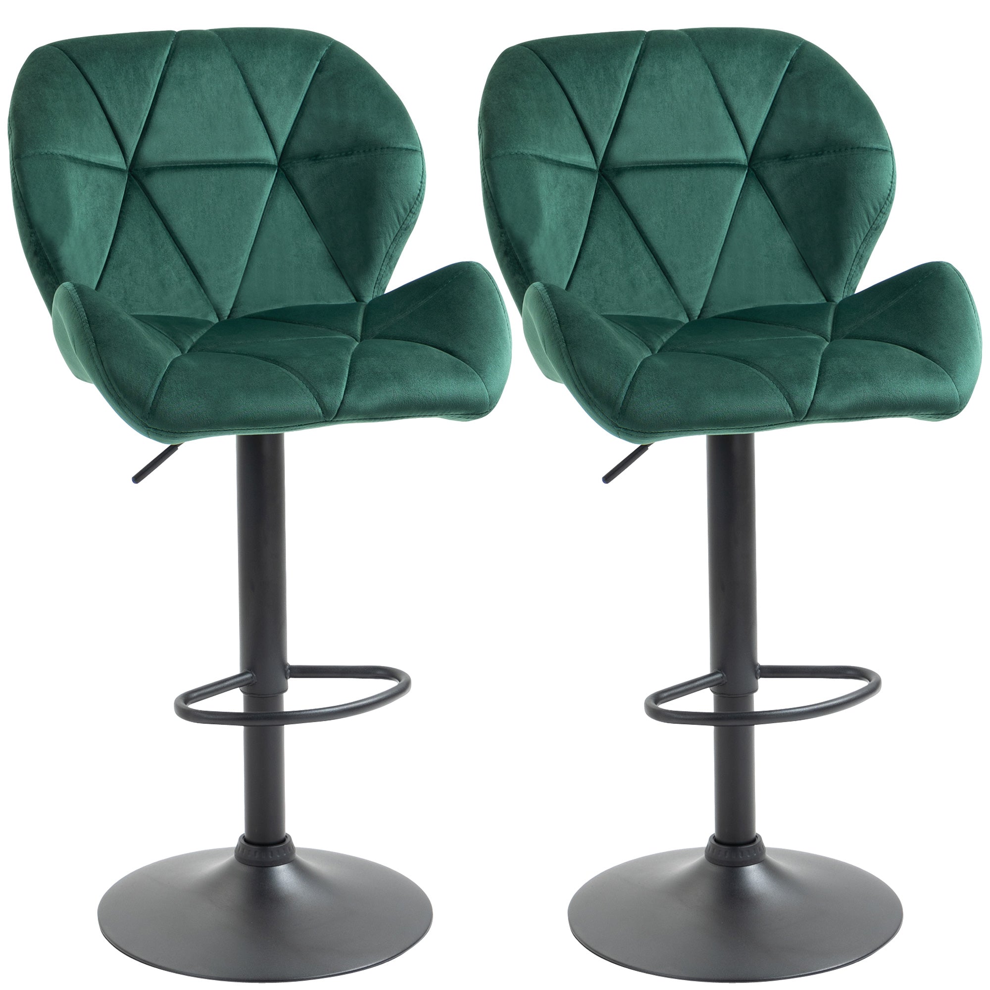 EASYCOMFORT Set 2 Sgabelli da Bar Girevoli con Altezza Regolabile, Rivestimento Velluto e Base Rotonda - Verde