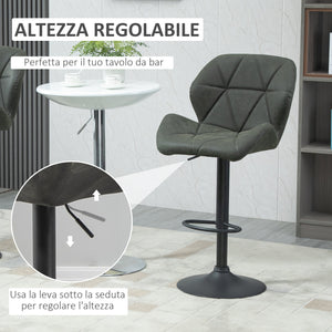 EasyComfort Set 2 Sgabelli da Bar con Altezza Regolabile, Base in Metallo e Seduta in Finta Pelle, Sgabelli con Schienale e Poggiapiedi, 51.5x57.5x93-114.5 cm, Verde Militare