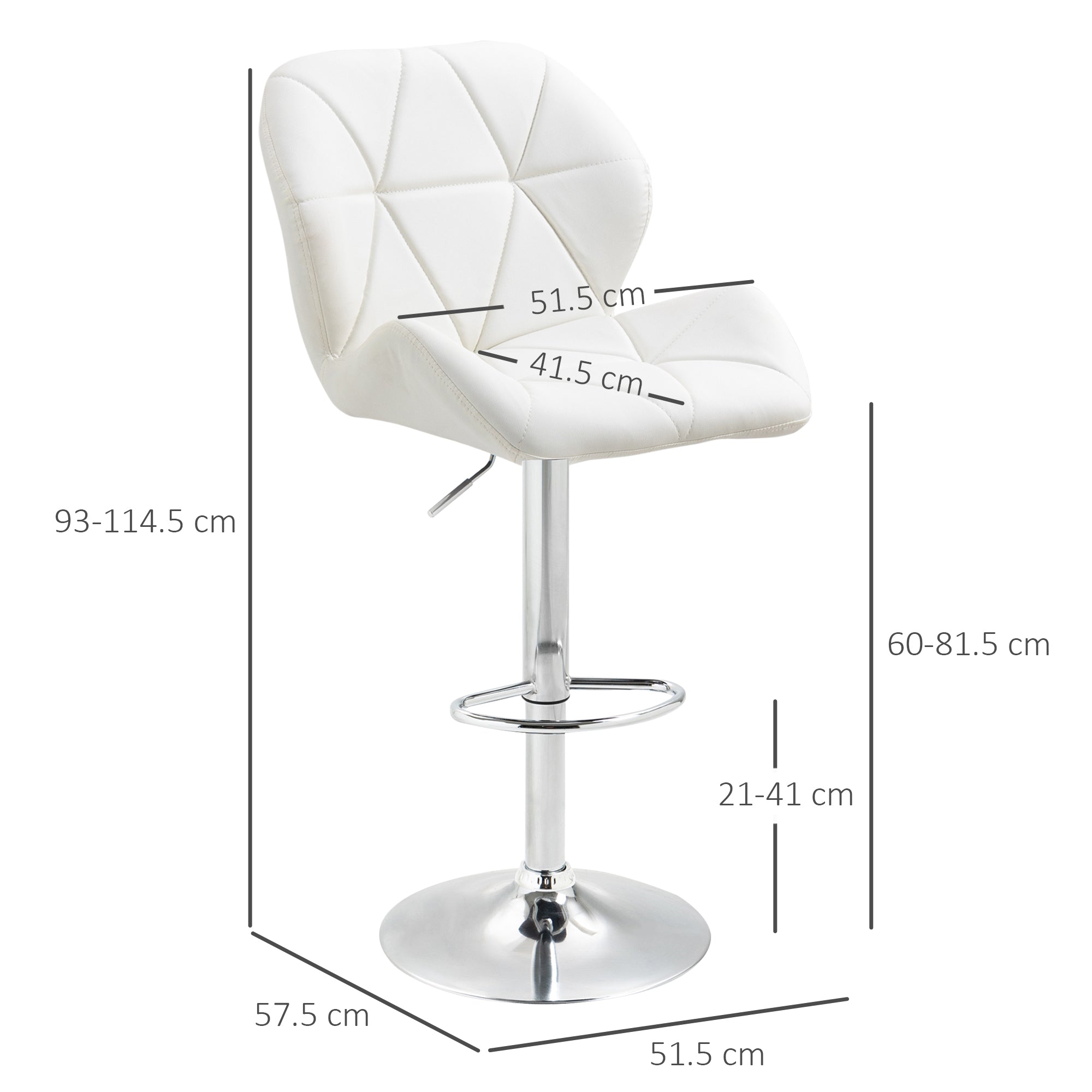 Set 2 Sgabelli da Bar 51,5x57,5x93-114,5 cm in Similpelle Bianche