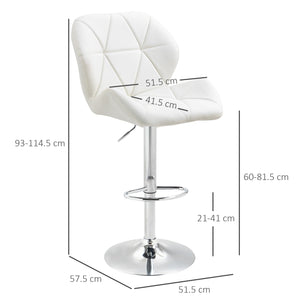 EasyComfort Set 2 Sgabelli da Bar con Altezza Regolabile, Base in Metallo e Seduta in Pelle PU, Sgabelli con Schienale e Poggiapiedi, 51.5x57.5x93-114.5cm, Bianco