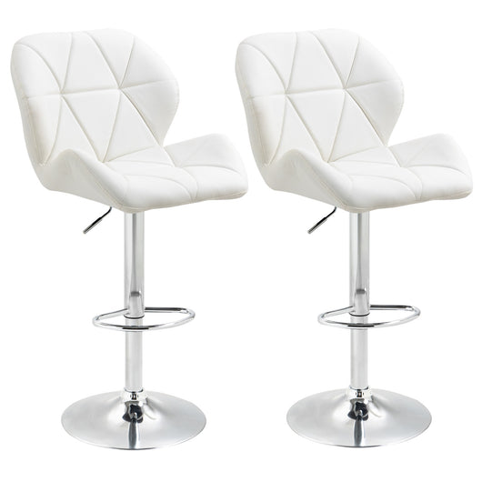 EasyComfort Set 2 Sgabelli da Bar con Altezza Regolabile, Base in Metallo e Seduta in Pelle PU, Sgabelli con Schienale e Poggiapiedi, 51.5x57.5x93-114.5cm, Bianco