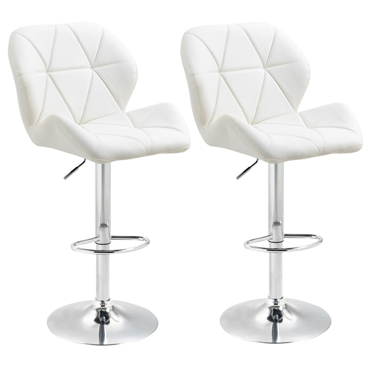 EasyComfort Set 2 Sgabelli da Bar con Altezza Regolabile, Base in Metallo e Seduta in Pelle PU, Sgabelli con Schienale e Poggiapiedi, 51.5x57.5x93-114.5cm, Bianco