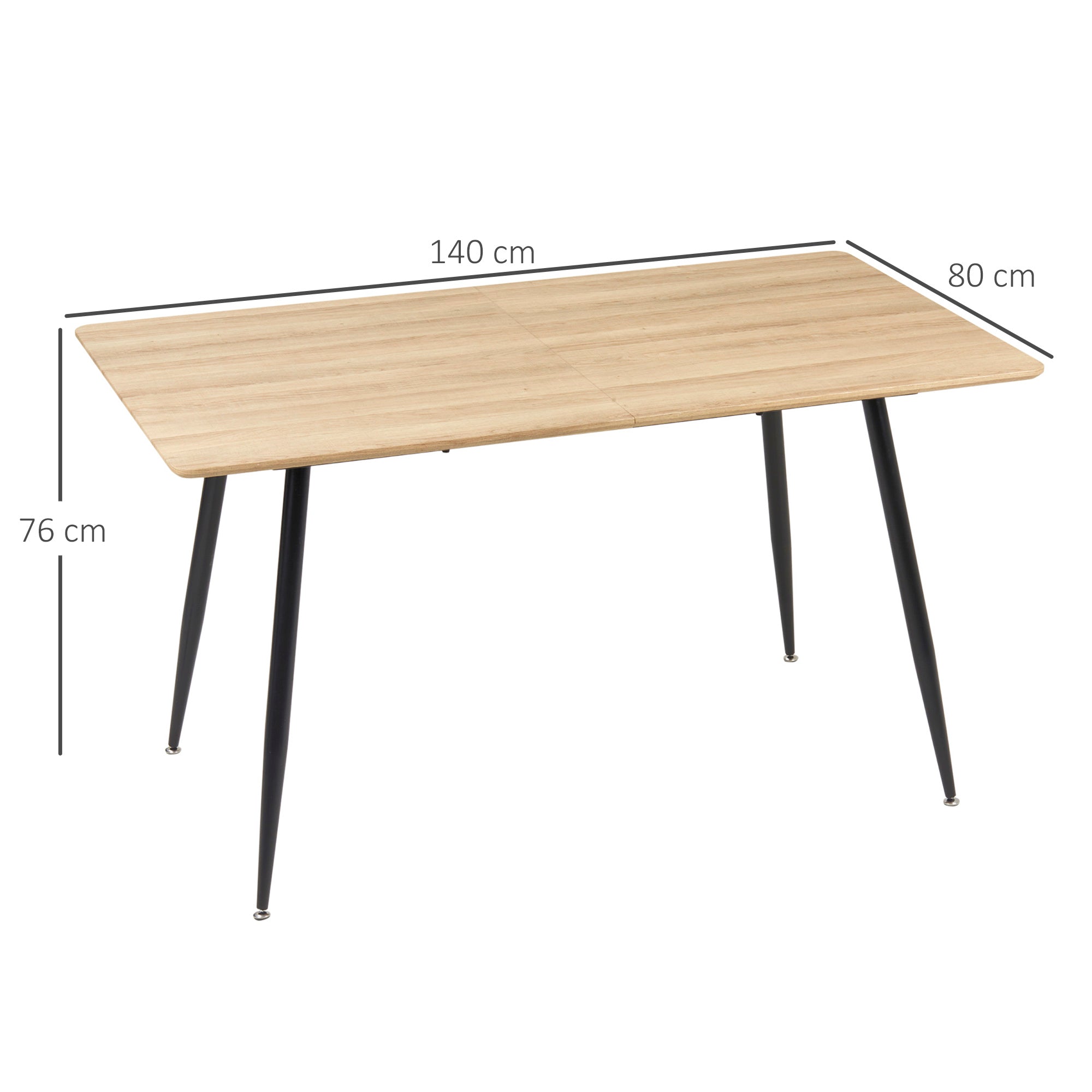 EasyComfort Tavolo da Cucina per 4 Persone in MDF e Acciaio, 140x80x76cm, Colore Legno e Nero