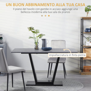 EasyComfort Tavolo da Pranzo per 4-6 persone con Piano Effetto Marmo e Base in Acciaio, 140x80x76cm, Nero