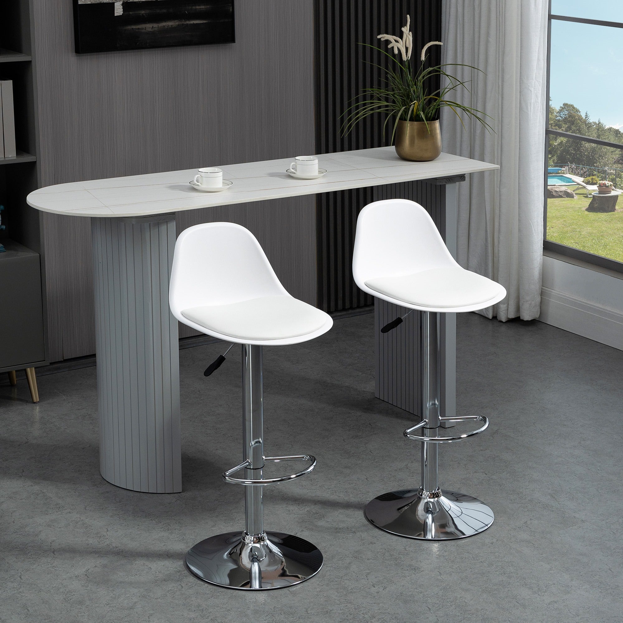 EASYCOMFORT  Set 2 Sgabelli da Bar Girevoli con Schienale, Poggiapiedi e Altezza Regolabile, 40x42x82-104cm, Bianco