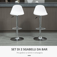 EASYCOMFORT  Set 2 Sgabelli da Bar Girevoli con Schienale, Poggiapiedi e Altezza Regolabile, 40x42x82-104cm, Bianco