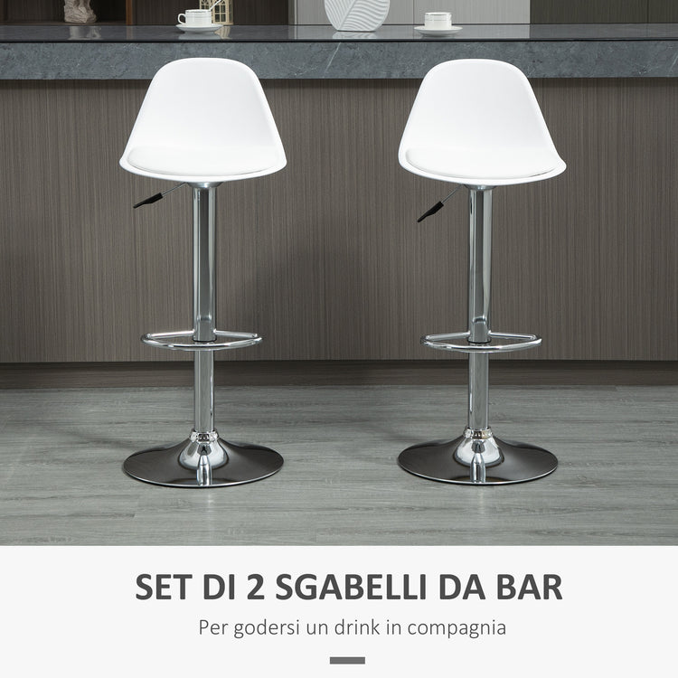 EASYCOMFORT  Set 2 Sgabelli da Bar Girevoli con Schienale, Poggiapiedi e Altezza Regolabile, 40x42x82-104cm, Bianco