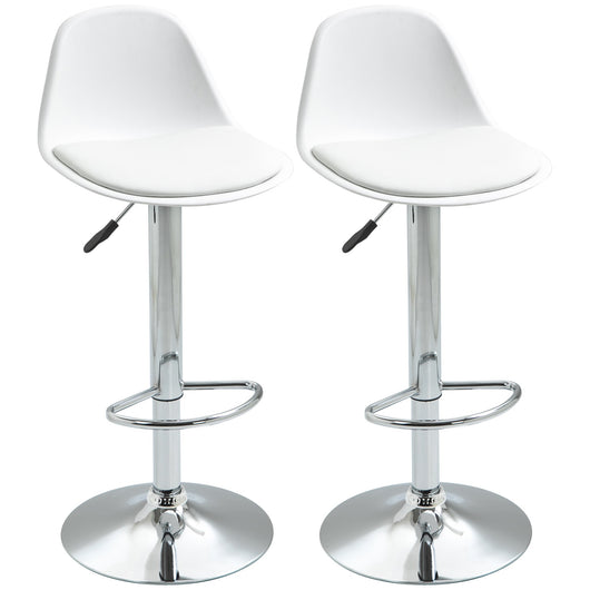 EASYCOMFORT  Set 2 Sgabelli da Bar Girevoli con Schienale, Poggiapiedi e Altezza Regolabile, 40x42x82-104cm, Bianco