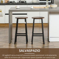 EASYCOMFORT  Set 2 Sgabelli da Cucina in Truciolato e Acciaio con Piano Liscio e Poggiapiedi, 32.5x32.5x65 cm, Marrone