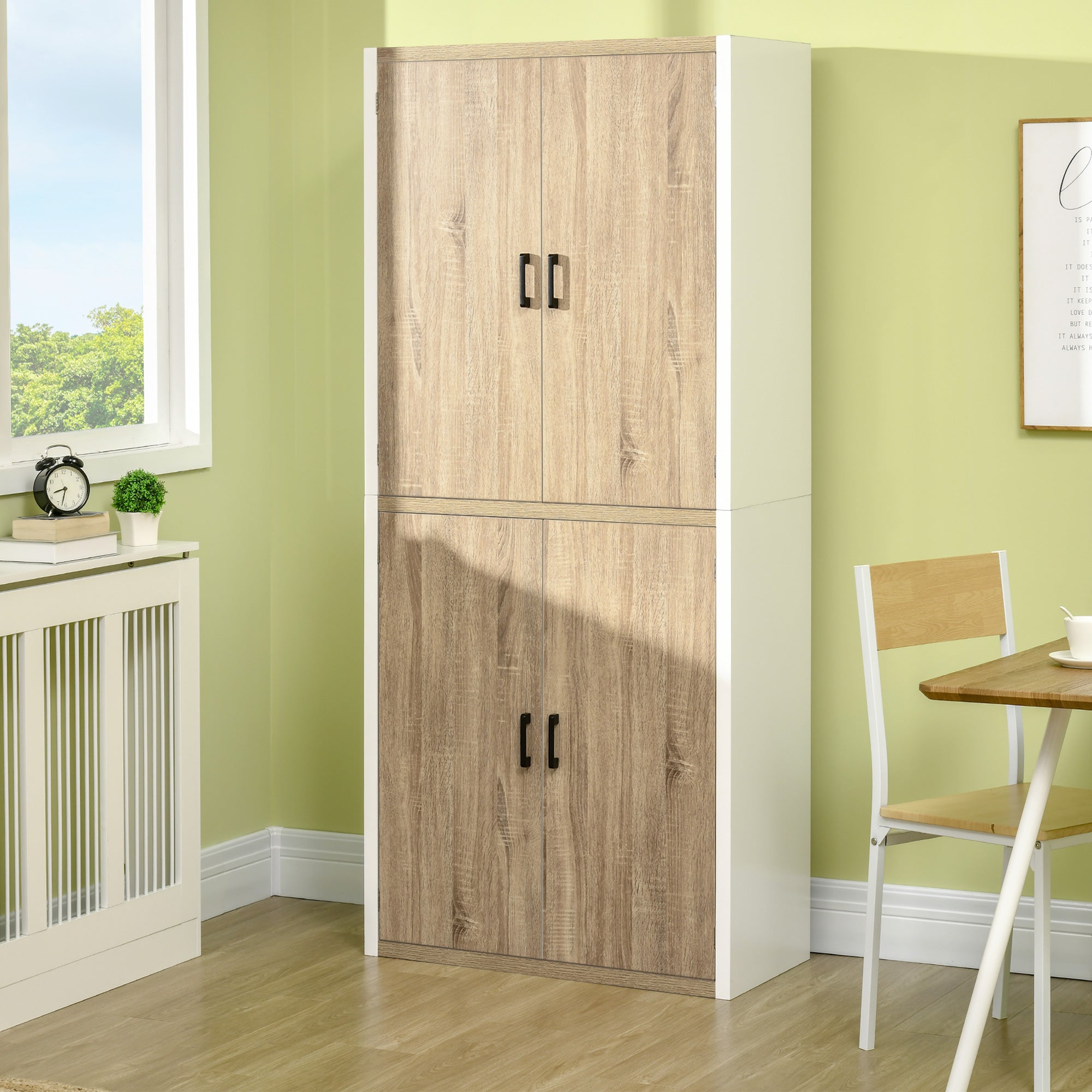 EASYCOMFORT  Dispensa Cucina in Legno MDF con 4 Ripiani Regolabili, 4 Porte e Dispositivo Antiribaltamento, 80x40x182cm, Color Legno e Bianco