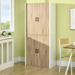 EASYCOMFORT  Dispensa Cucina in Legno MDF con 4 Ripiani Regolabili, 4 Porte e Dispositivo Antiribaltamento, 80x40x182cm, Color Legno e Bianco