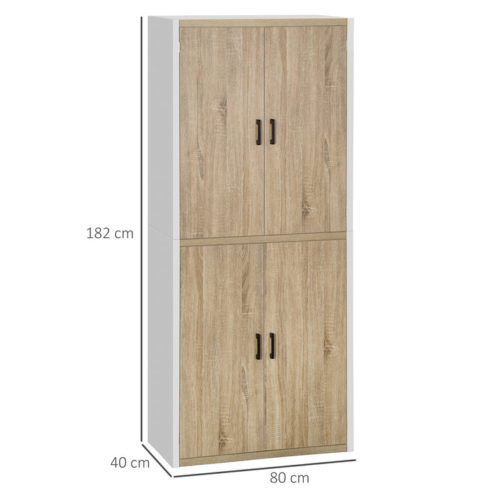 EASYCOMFORT  Dispensa Cucina in Legno MDF con 4 Ripiani Regolabili, 4 Porte e Dispositivo Antiribaltamento, 80x40x182cm, Color Legno e Bianco