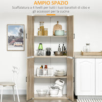 EASYCOMFORT  Dispensa Cucina in Legno MDF con 4 Ripiani Regolabili, 4 Porte e Dispositivo Antiribaltamento, 80x40x182cm, Color Legno e Bianco