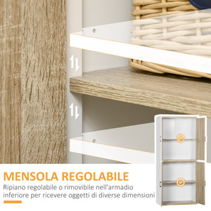 EASYCOMFORT  Dispensa Cucina in Legno MDF con 4 Ripiani Regolabili, 4 Porte e Dispositivo Antiribaltamento, 80x40x182cm, Color Legno e Bianco