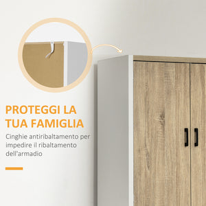 EASYCOMFORT  Dispensa Cucina in Legno MDF con 4 Ripiani Regolabili, 4 Porte e Dispositivo Antiribaltamento, 80x40x182cm, Color Legno e Bianco