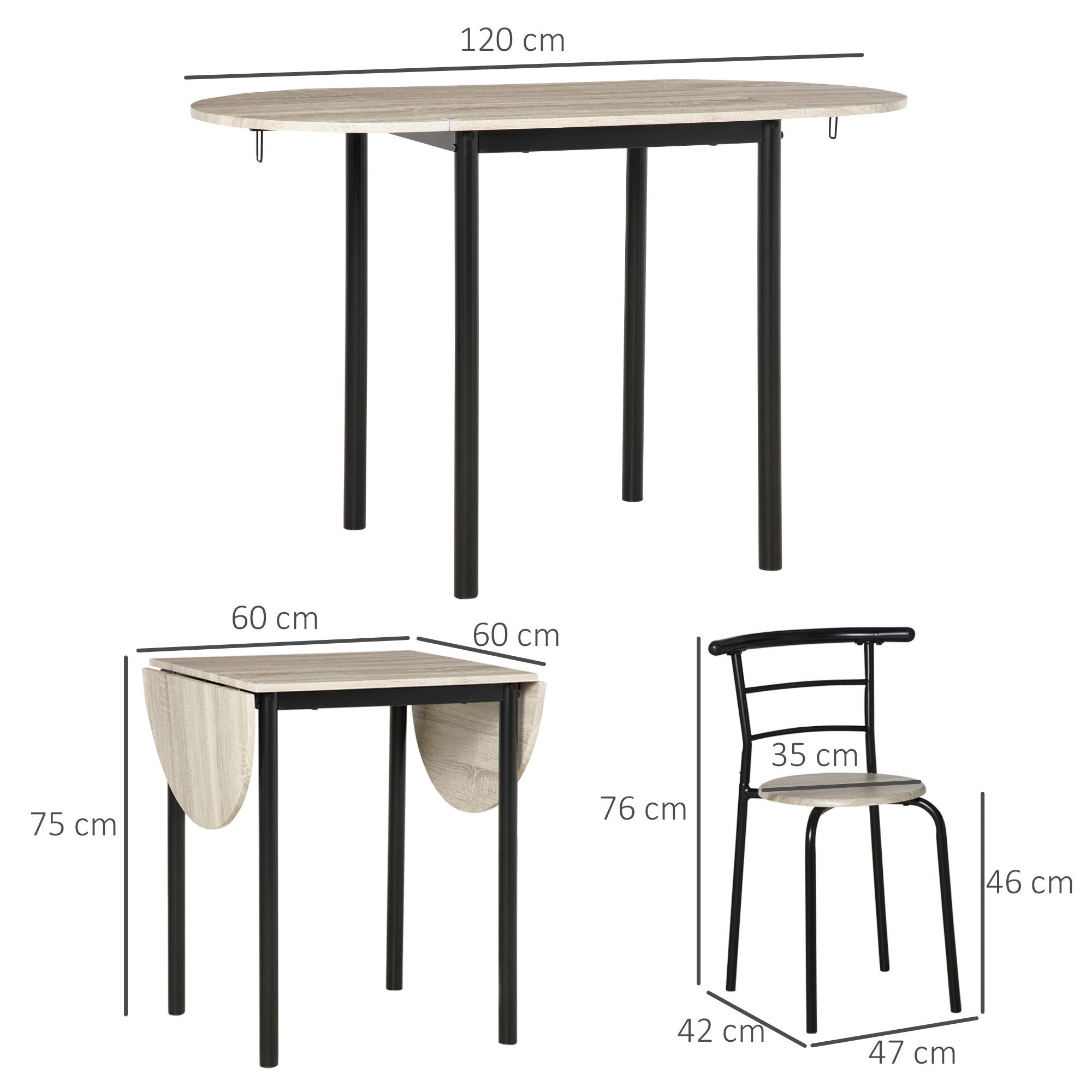 EASYCOMFORT  Set da Pranzo 3 Pezzi con 2 Sedie e 1 Tavolo da Pranzo Ovale in MDF e Acciaio per Spazi Limitati, Color Legno