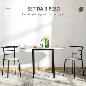 EASYCOMFORT  Set da Pranzo 3 Pezzi con 2 Sedie e 1 Tavolo da Pranzo Ovale in MDF e Acciaio per Spazi Limitati, Color Legno