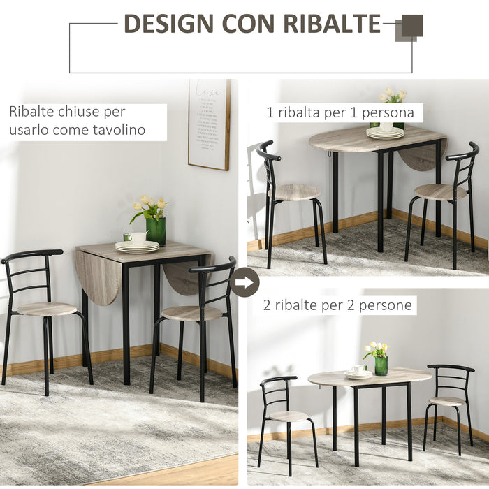 EASYCOMFORT  Set da Pranzo 3 Pezzi con 2 Sedie e 1 Tavolo da Pranzo Ovale in MDF e Acciaio per Spazi Limitati, Color Legno