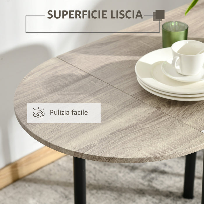 EASYCOMFORT  Set da Pranzo 3 Pezzi con 2 Sedie e 1 Tavolo da Pranzo Ovale in MDF e Acciaio per Spazi Limitati, Color Legno