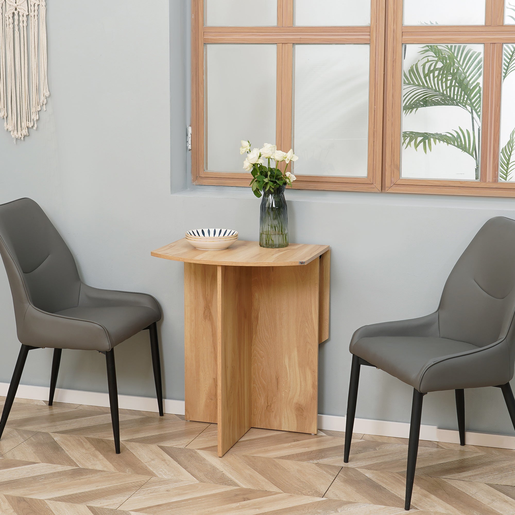 EasyComfort Tavolo da Pranzo Pieghevole Salvaspazio in Legno, 90x60x74cm, Quercia