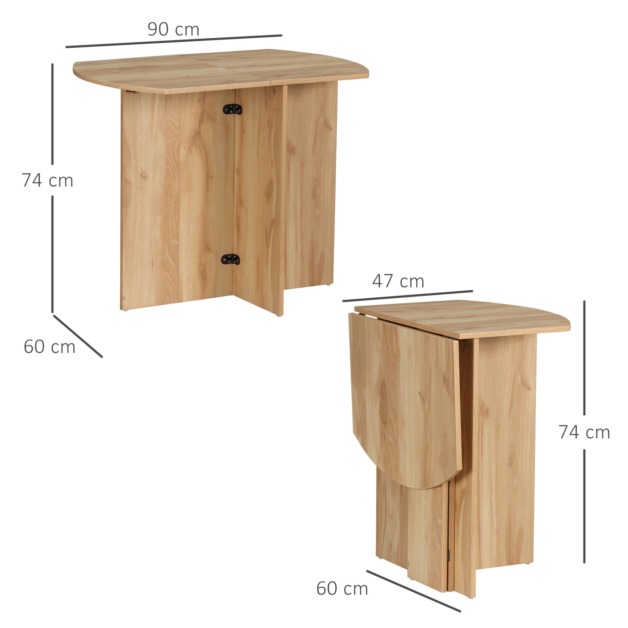 EasyComfort Tavolo da Pranzo Pieghevole Salvaspazio in Legno, 90x60x74cm, Quercia