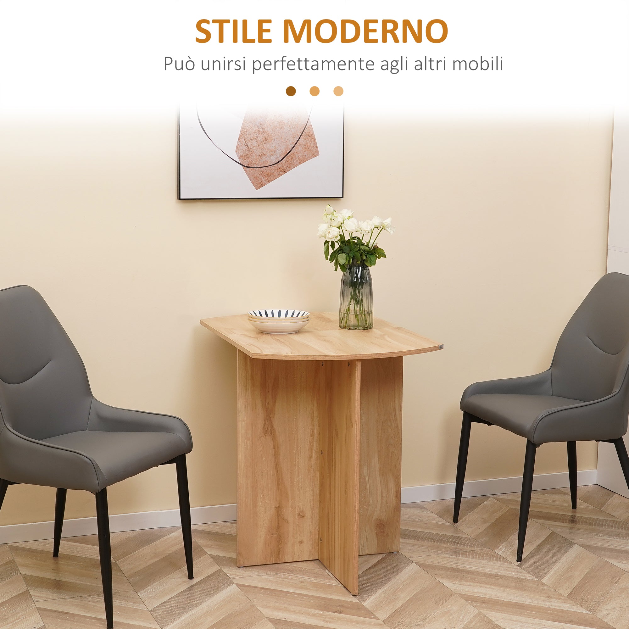 EasyComfort Tavolo da Pranzo Pieghevole Salvaspazio in Legno, 90x60x74cm, Quercia