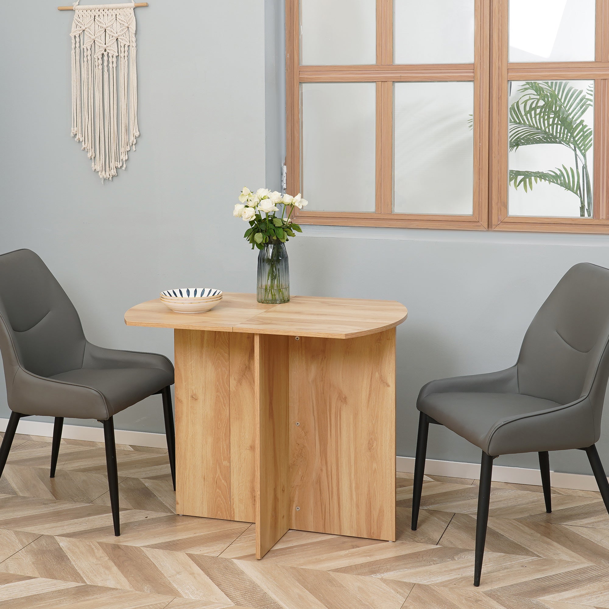 EasyComfort Tavolo da Pranzo Pieghevole Salvaspazio in Legno, 90x60x74cm, Quercia