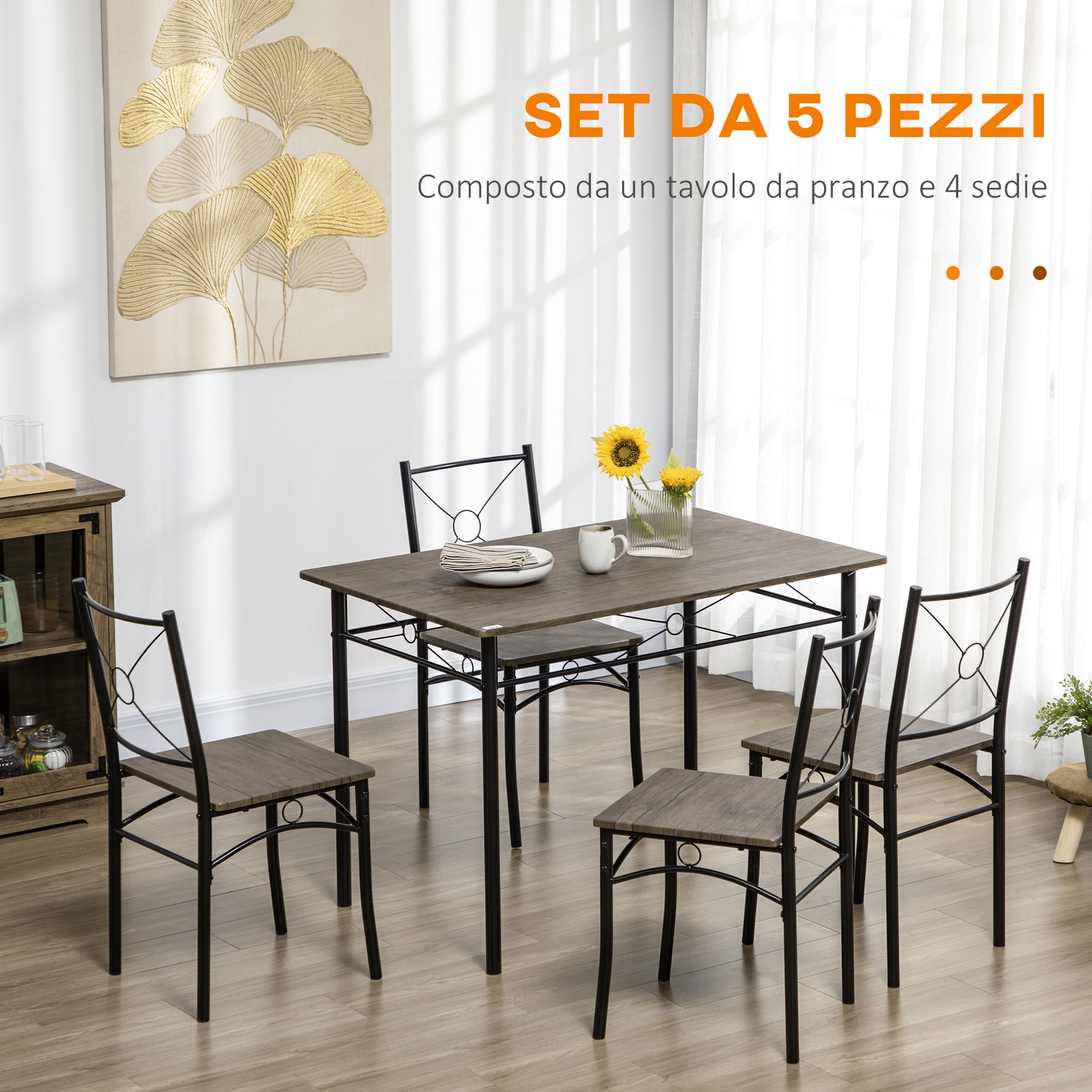 EASYCOMFORT  Tavolo da Pranzo con 4 Sedie, Set 5 Pezzi in MDF e Metallo per Sala da Pranzo, Cucina, Soggiorno e Bar