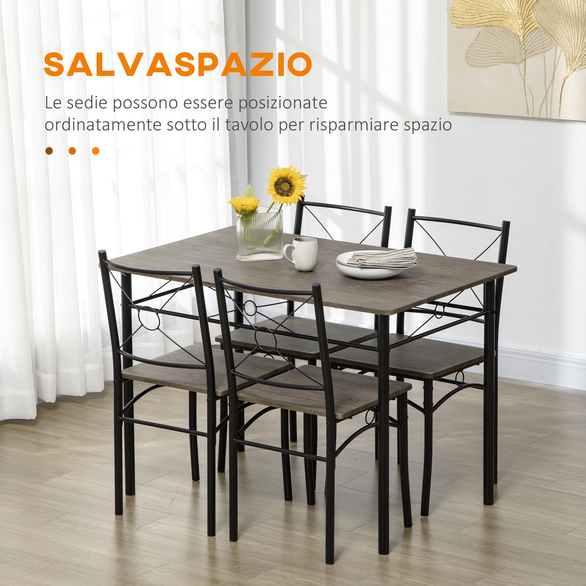 EASYCOMFORT  Tavolo da Pranzo con 4 Sedie, Set 5 Pezzi in MDF e Metallo per Sala da Pranzo, Cucina, Soggiorno e Bar