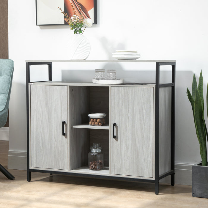 EASYCOMFORT  Credenza Moderna in Legno con 2 Armadietti e Ripiani, 100x34x87.2cm, Grigio Chiaro