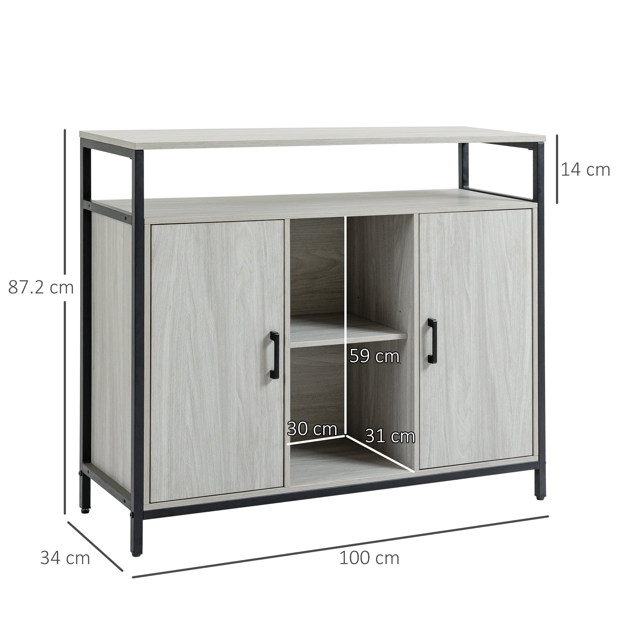 EASYCOMFORT  Credenza Moderna in Legno con 2 Armadietti e Ripiani, 100x34x87.2cm, Grigio Chiaro