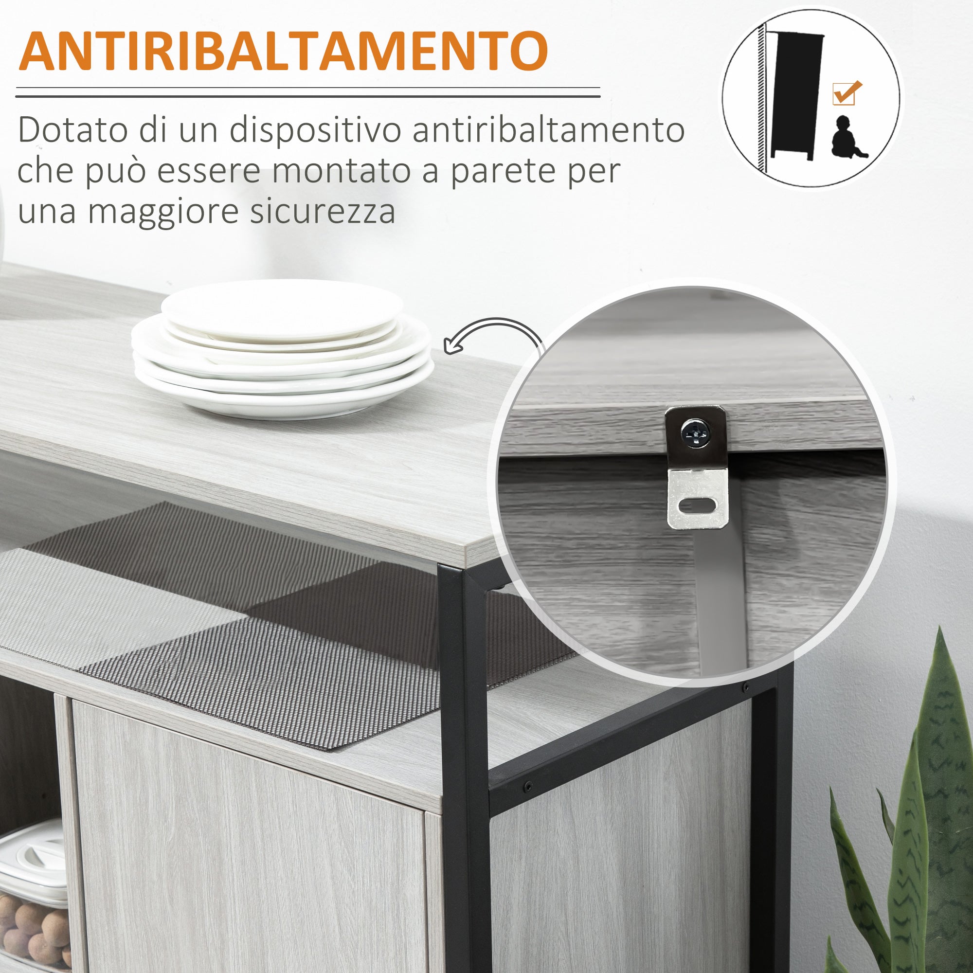 EASYCOMFORT  Credenza Moderna in Legno con 2 Armadietti e Ripiani, 100x34x87.2cm, Grigio Chiaro