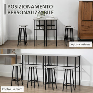 EASYCOMFORT  Set da Bar 6 Pezzi con 4 Sgabelli da Bar e 2 Tavoli Alti in Legno Truciolato e Acciaio per Cucina e Soggiorno, Grigio