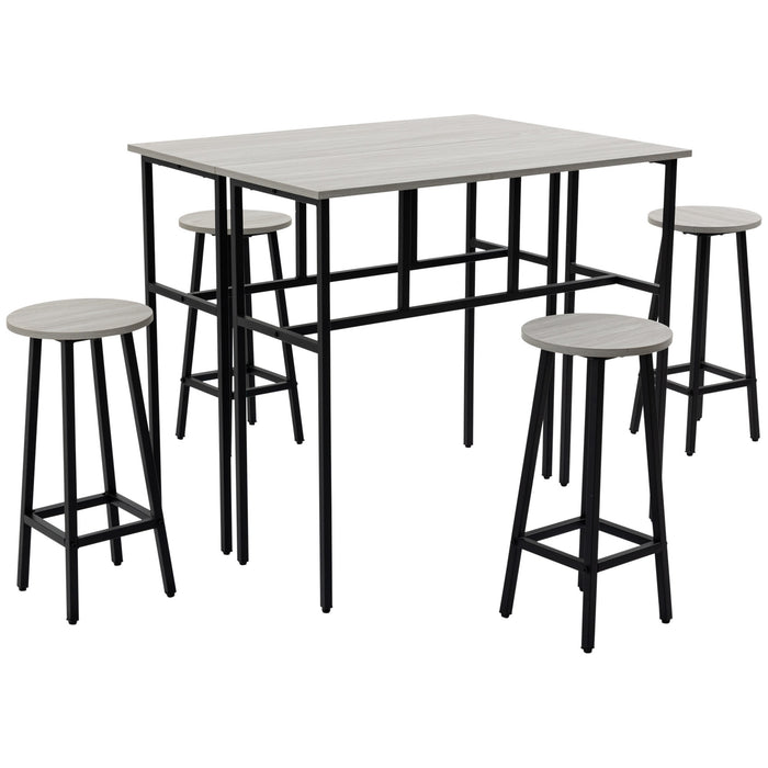 EASYCOMFORT  Set da Bar 6 Pezzi con 4 Sgabelli da Bar e 2 Tavoli Alti in Legno Truciolato e Acciaio per Cucina e Soggiorno, Grigio