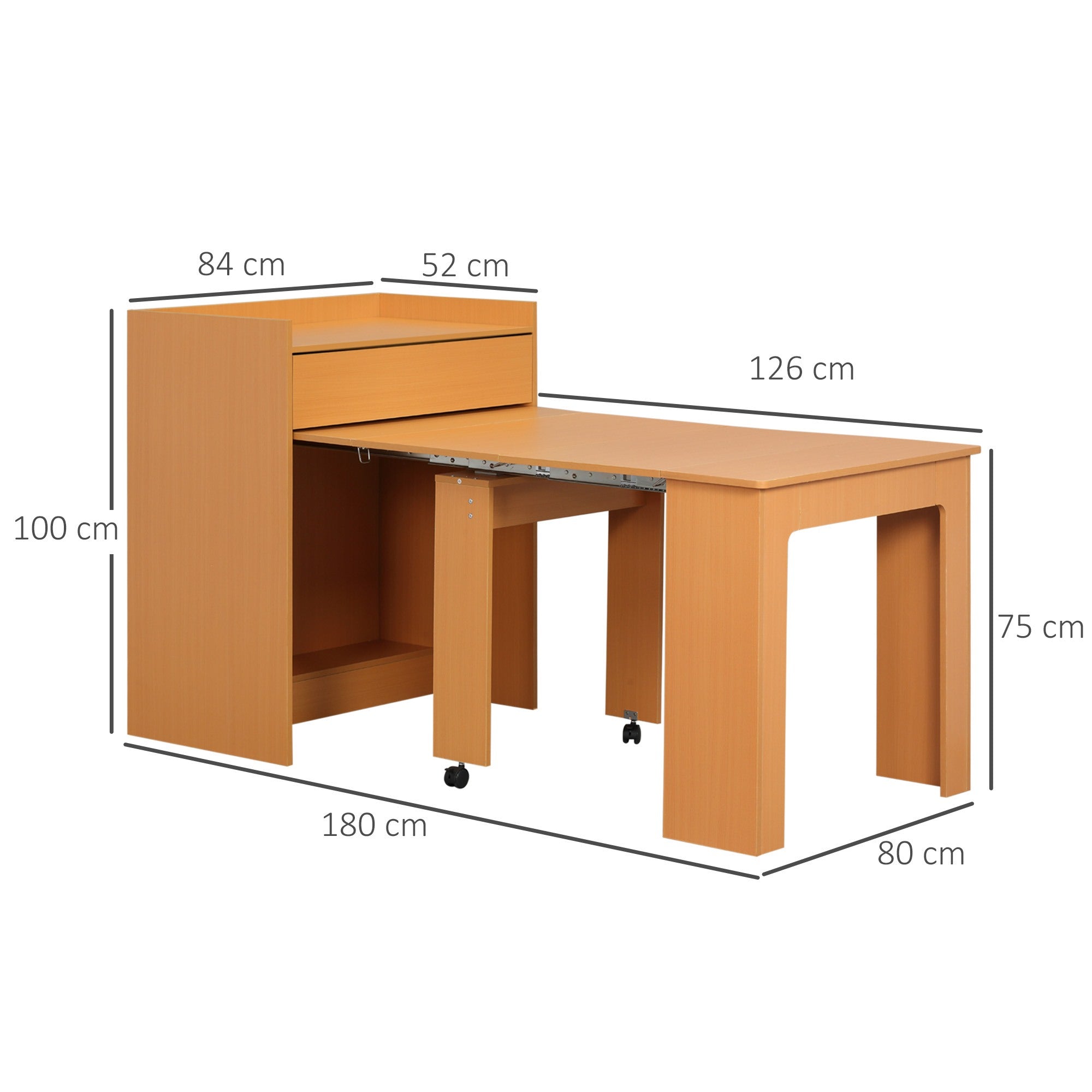 EASYCOMFORT  Tavolo Pieghevole da Pranzo max 5 Persone in Truciolato e Acciaio, 84x180x100 cm, color Legno