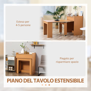 EASYCOMFORT  Tavolo Pieghevole da Pranzo max 5 Persone in Truciolato e Acciaio, 84x180x100 cm, color Legno